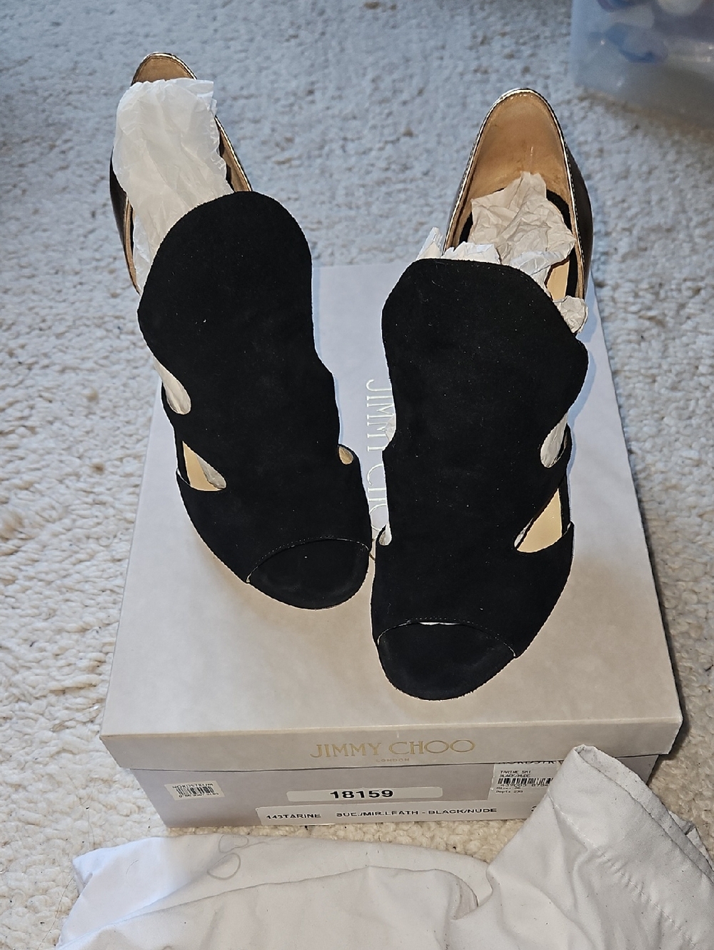Jimmy Choo Black Suede Cutout Peep-Toe Heels